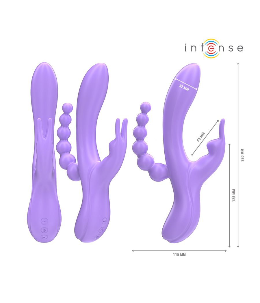 INTENSE - MIKO TRIPLE VIBRADOR RABBIT & ESTIMULADOR & ANAL 7 VIBRACIONES MORADO
