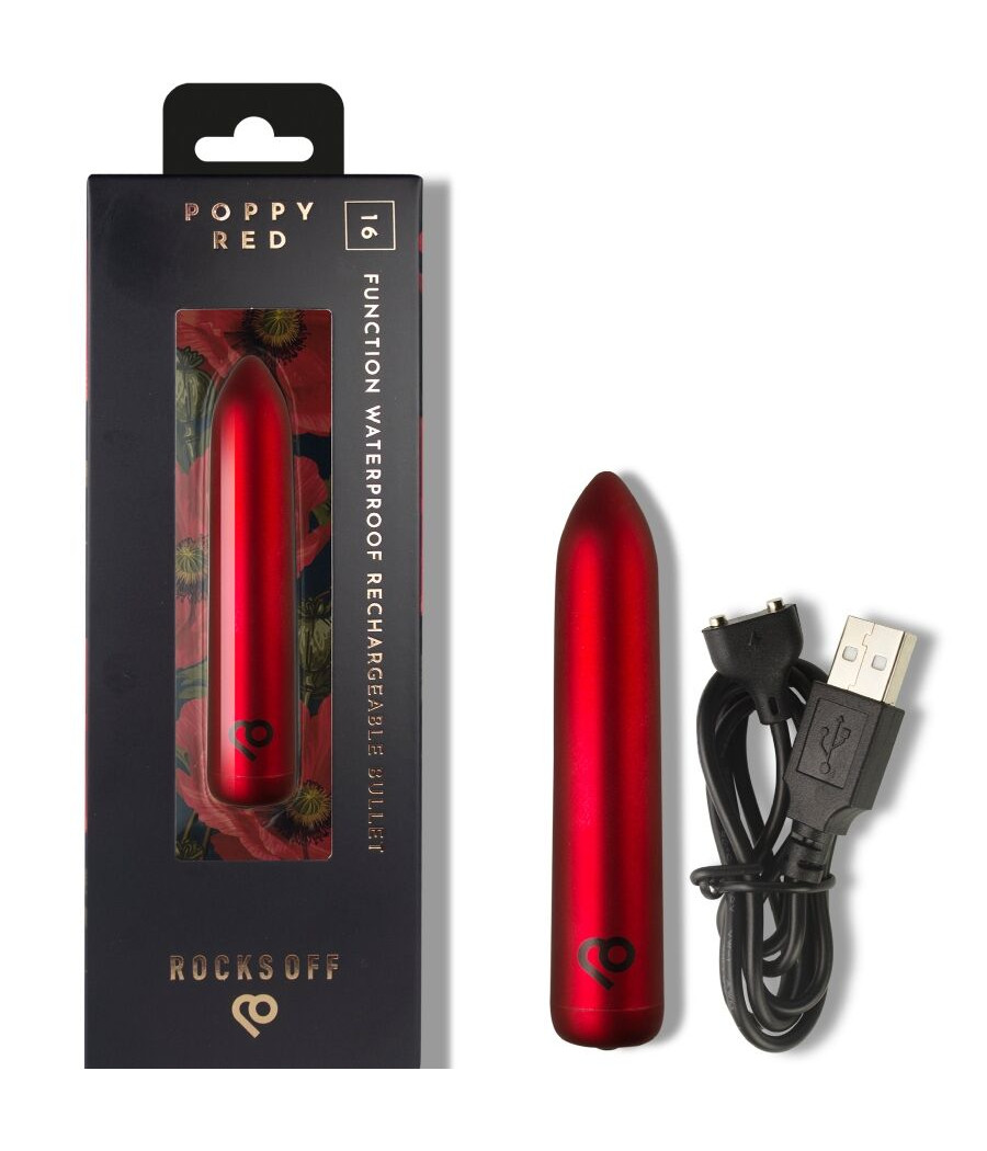 ROCKS-OFF - RECHARGEABLE VIBRATING BULLET POPPY RED