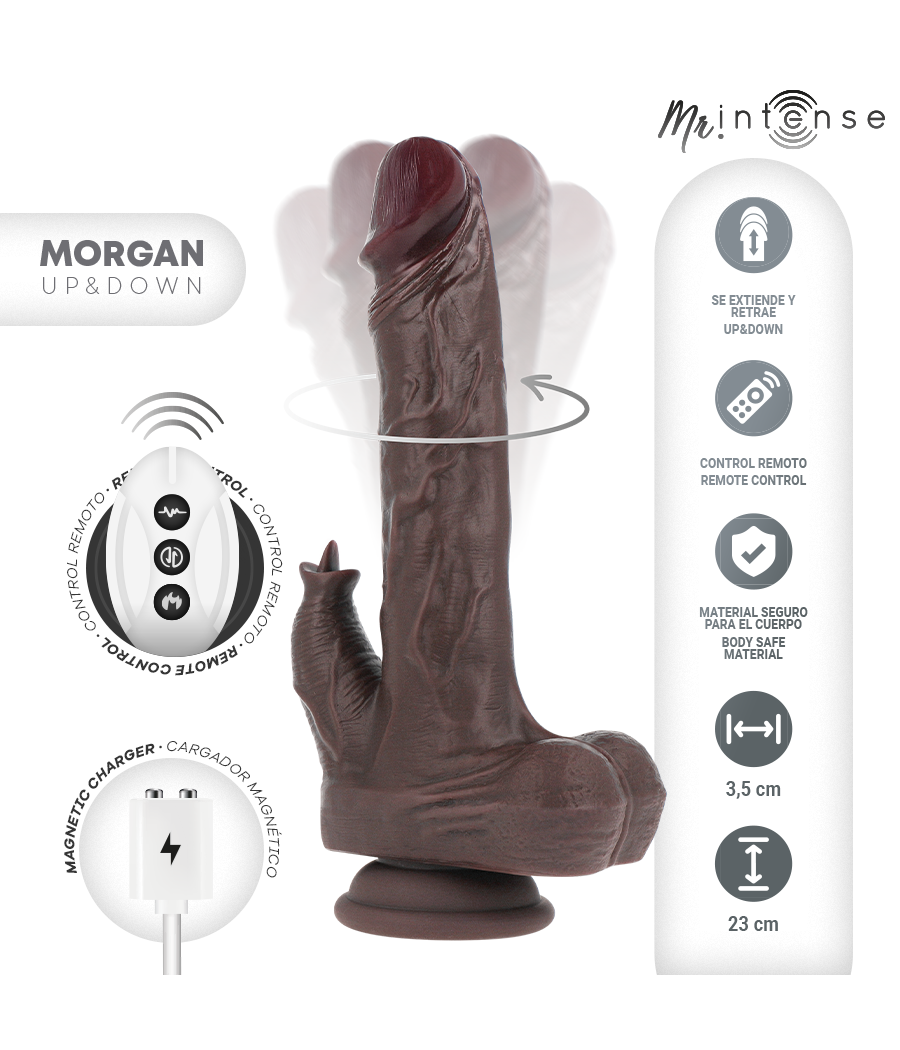 MR INTENSE – REALISTISCHER MULTIFUNKTIONS-MORGAN MIT VIBRATION UND AUF- UND AB-FERNBEDIENUNG 23 CM – O – 3,5 CM