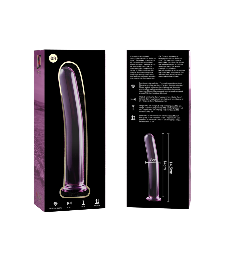 NEBULA SERIES BY IBIZA - MODEL 8 DILDO BOROSILICATE GLASS PINK 14.5 CM -O- 2 CM