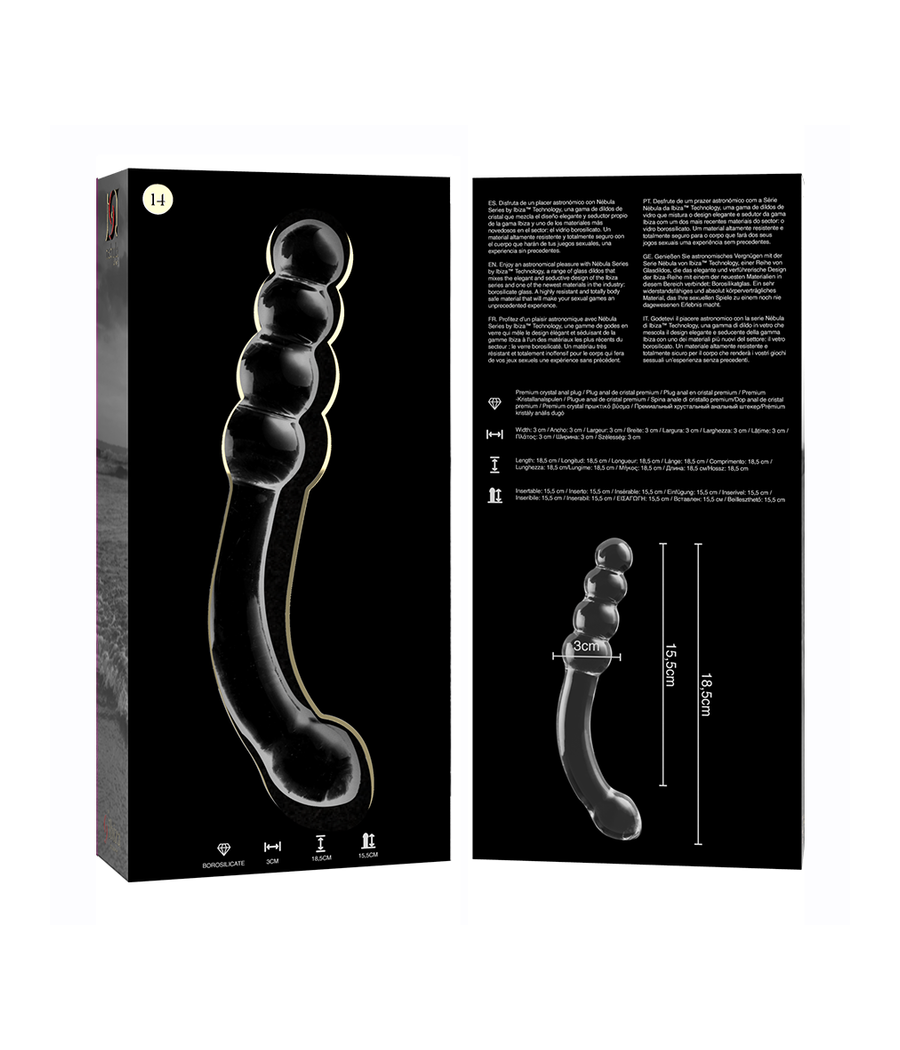NEBULA SERIES BY IBIZA - MODEL 14 DILDO BOROSILICATE GLASS CLEAR 18.5 CM -O- 3 CM