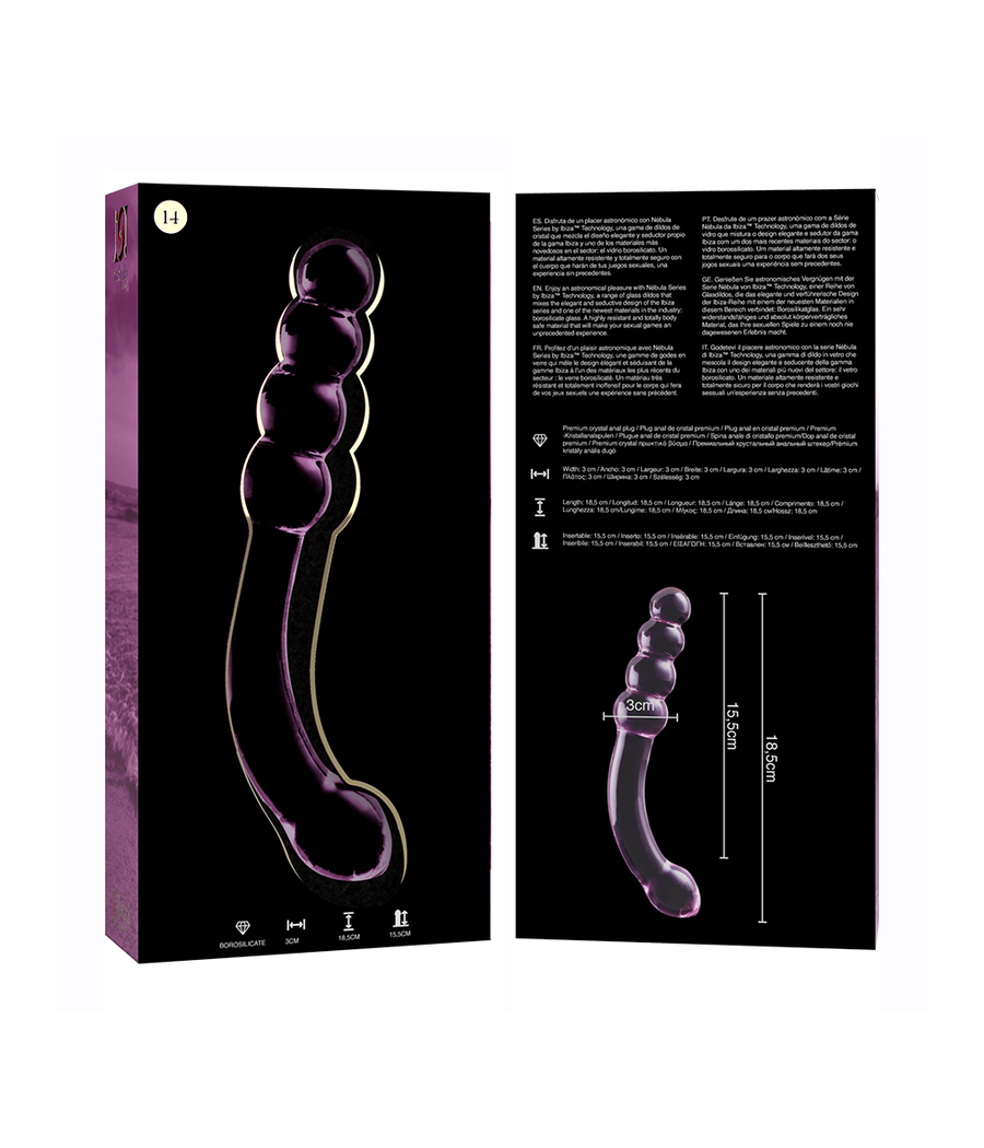 NEBULA SERIES BY IBIZA - MODEL 14 DILDO BOROSILICATE GLASS PINK 18.5 CM -O- 3 CM