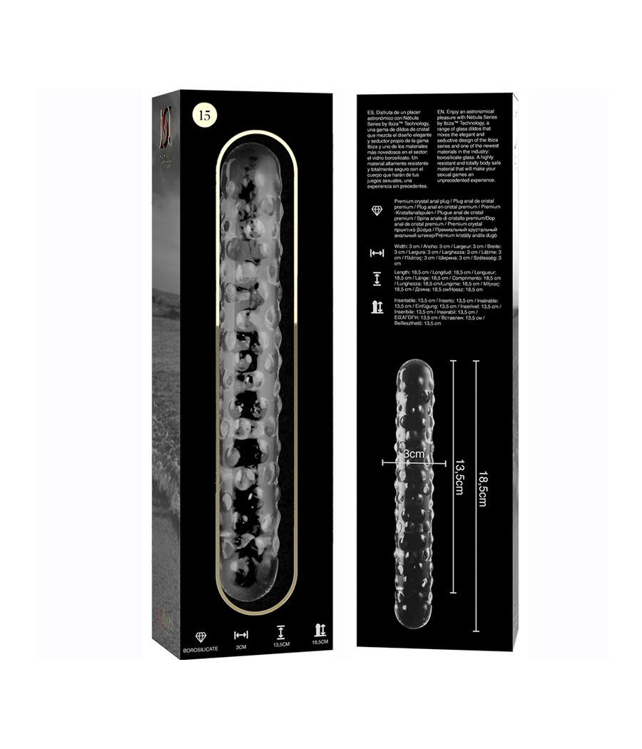 NEBULA SERIES BY IBIZA - MODEL 15 DILDO BOROSILICATE GLASS CLEAR 18.5 CM -O- 3 CM