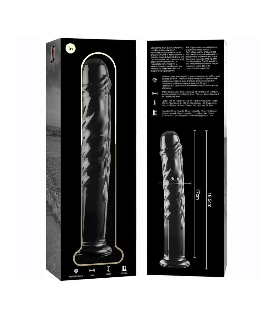 NEBULA SERIES BY IBIZA - MODELLO 16 DILDO IN VETRO BOROSILICATO TRASPARENTE 18.5 CM -O- 3 CM