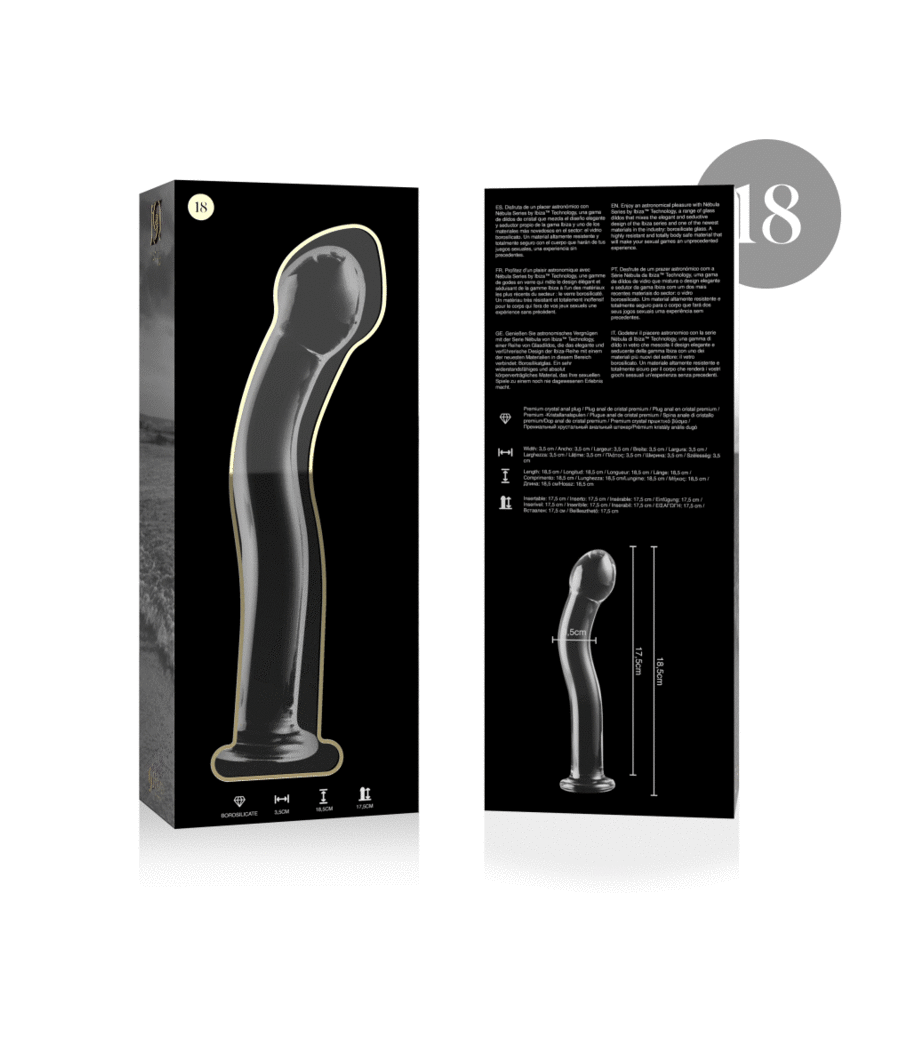 NEBULA SERIES BY IBIZA - MODELLO 18 DILDO IN VETRO BOROSILICATO TRASPARENTE 18.5 CM -O- 3.5 CM