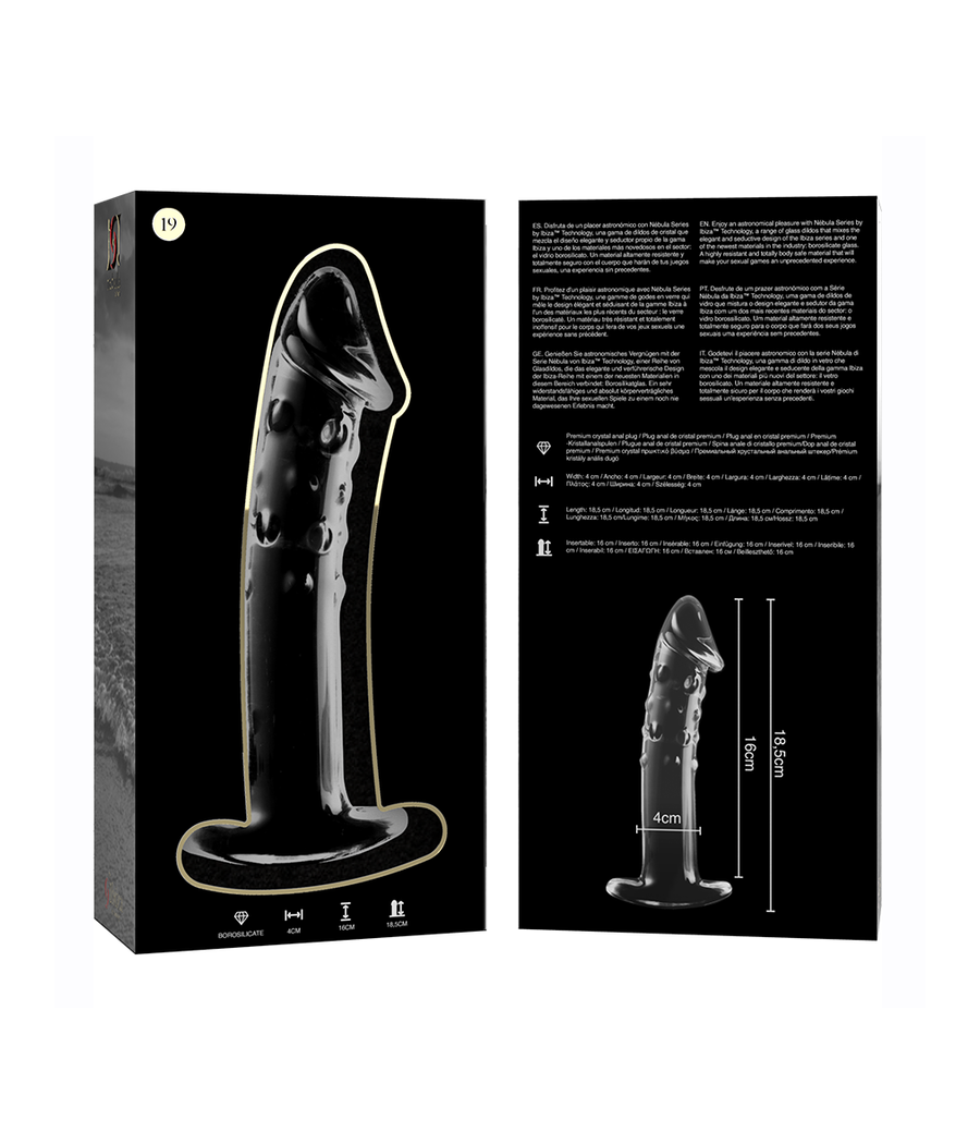 NEBULA SERIES BY IBIZA - MODEL 19 DILDO BOROSILICATE GLASS CLEAR 18.5 CM -O- 4 CM