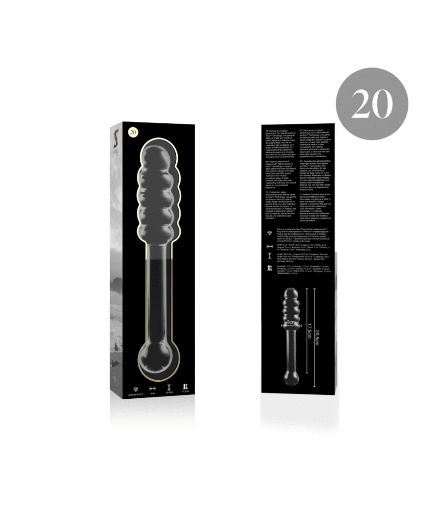 NEBULA SERIES BY IBIZA - MODELLO 20 DILDO IN VETRO BOROSILICATO TRASPARENTE 20.5 CM -O- 3 CM