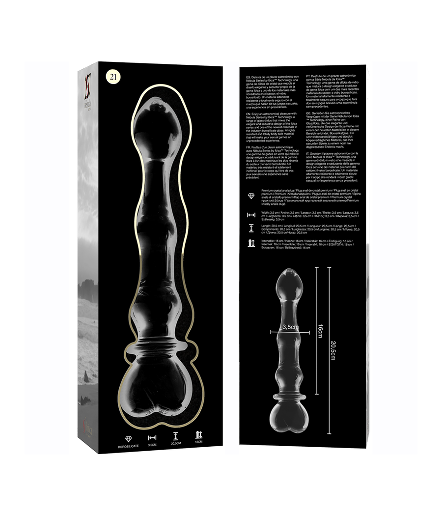 NEBULA SERIES BY IBIZA - MODELLO 21 DILDO IN VETRO BOROSILICATO TRASPARENTE 20.5 CM -O- 3.5 CM