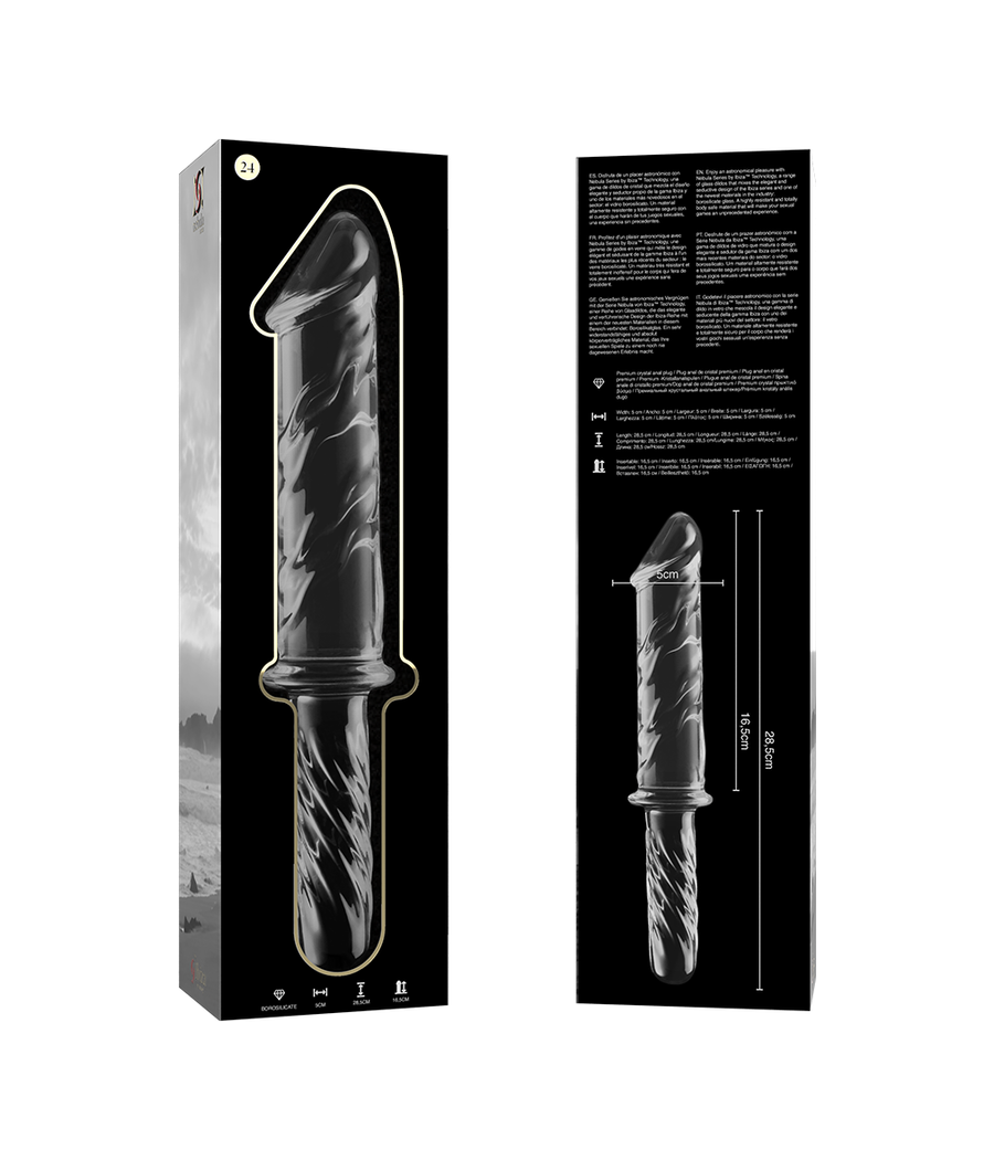 NEBULA SERIES BY IBIZA - MODELLO 24 DILDO IN VETRO BOROSILICATO TRASPARENTE 28.5 CM -O- 5 CM