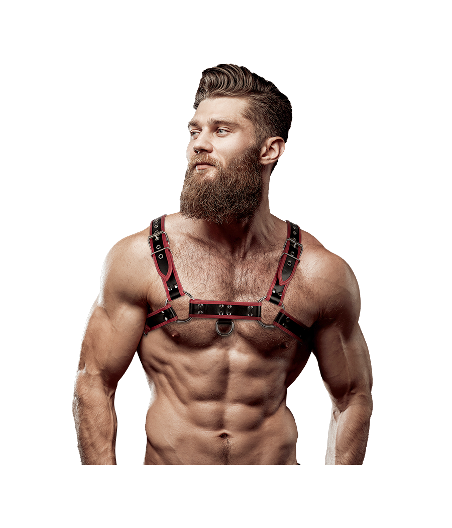 FETISH SUBMISSIVE ATTITUDE - HARNAIS DE POITRINE EN ÉCO-CUIR POUR HOMME NOIR/ROUGE