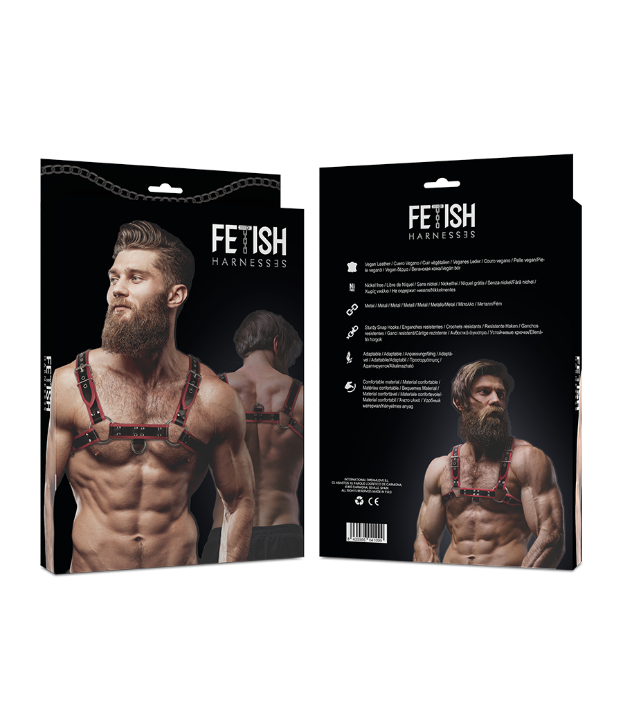 FETISH SUBMISSIVE ATTITUDINE - IMBRACATURA PER IL PETTO IN ECOPELLE DA UOMO NERA/ROSSA