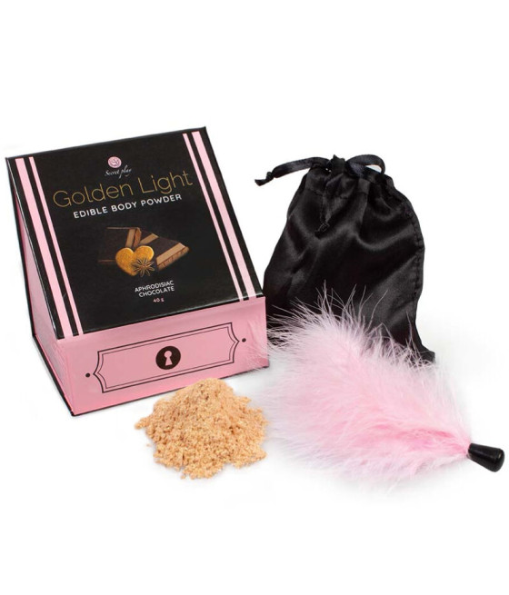 SECRETPLAY - KIT LUZ DOURADA PÓ COMESTÍVEL E PENAS DE CHOCOLATE AFRODISÍACO
