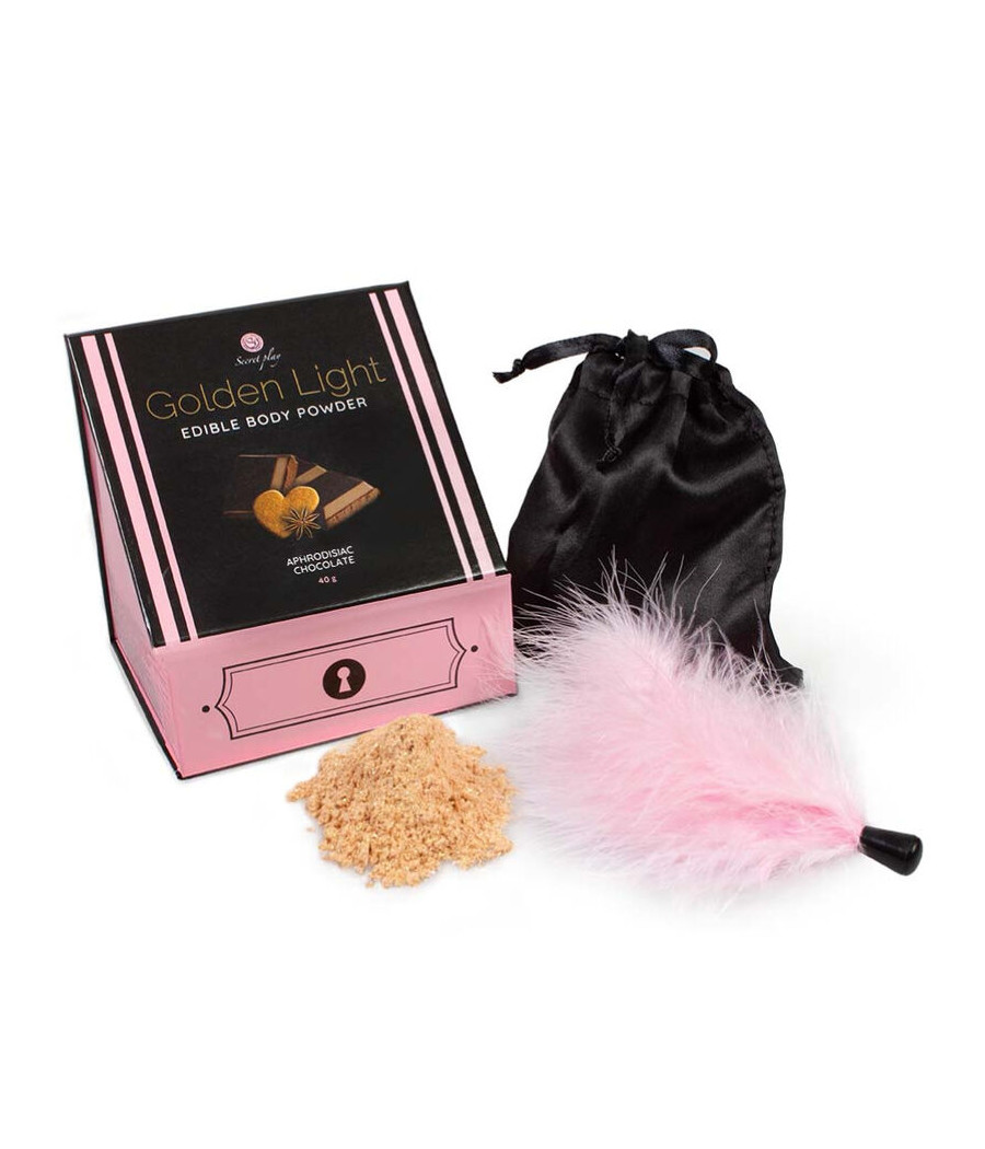 SECRETPLAY - GOLDEN LIGHT KIT POLVOS COMESTIBLES Y PLUMA CHOCOLATE AFRODISIACO