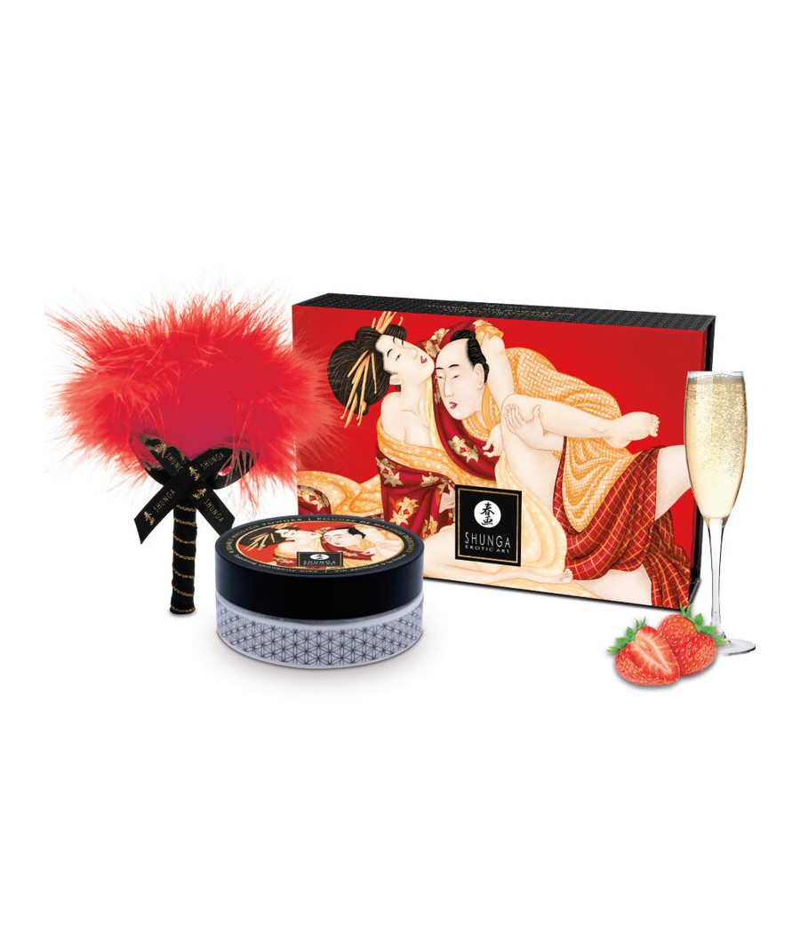 SHUNGA - KIT DE PÓ DE MASSAGEM COMESTÍVEL DE MORANGO