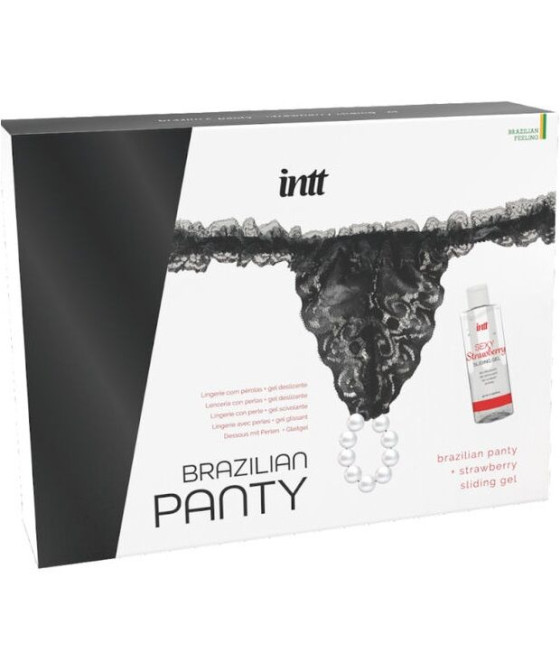 INTT RELEASES - BRAZILIAN BLACK PANTY WITH PEARLS AND LUBRICANT GEL 50 ML