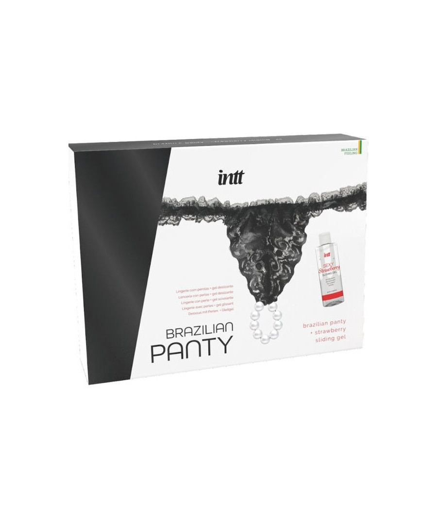 INTT RELEASES - PANTY BRASILEÑA NEGRA CON PERLAS Y GEL LUBRICANTE 50 ML