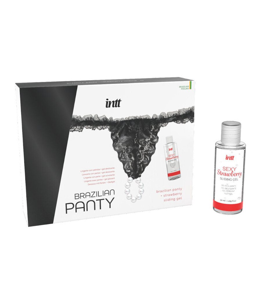 INTT RELEASES - CULOTTE BRÉSILIENNE NOIRE AVEC PERLES ET GEL LUBRIFIANT 50 ML