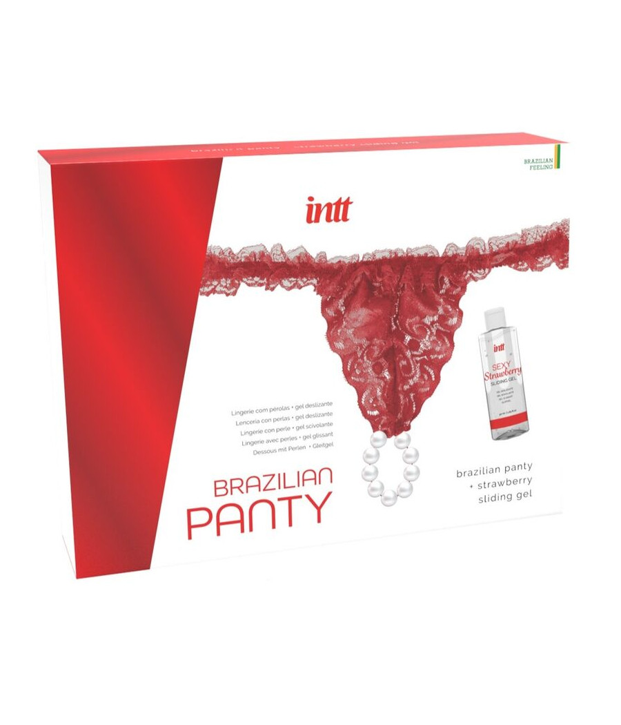INTT RELEASES - CULOTTE ROUGE BRÉSILIENNE AVEC PERLES ET GEL LUBRIFIANT 50 ML