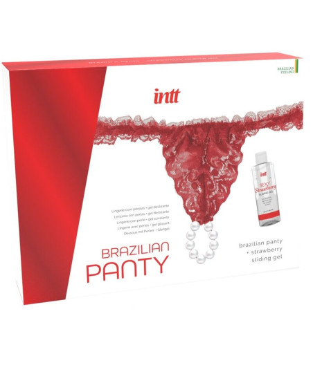 INTT RELEASES - CULOTTE ROUGE BRÉSILIENNE AVEC PERLES ET GEL LUBRIFIANT 50 ML