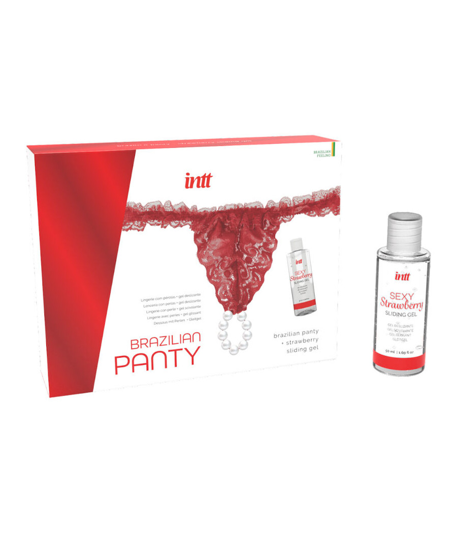 INTT RELEASES - CULOTTE ROUGE BRÉSILIENNE AVEC PERLES ET GEL LUBRIFIANT 50 ML