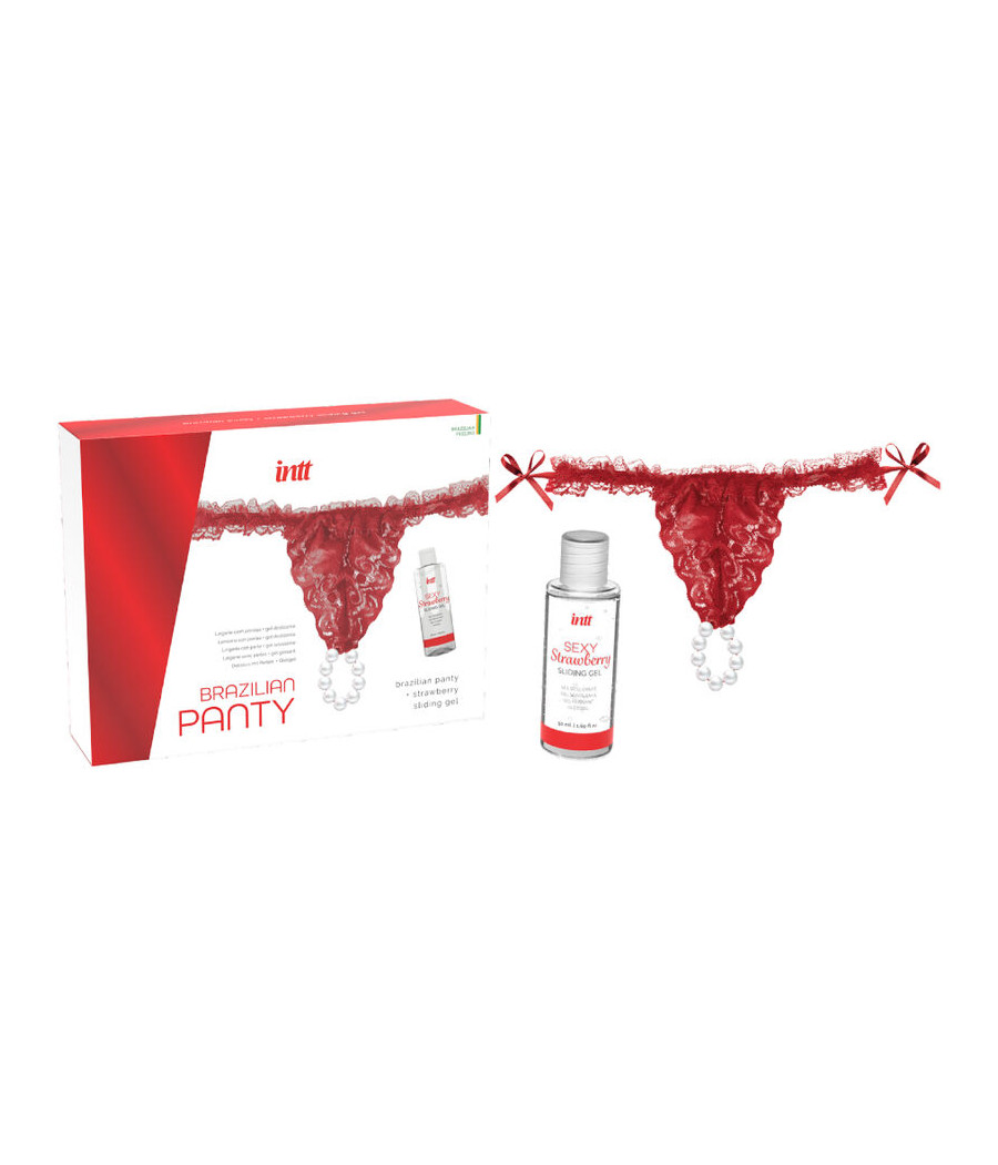 INTT RELEASES - CULOTTE ROUGE BRÉSILIENNE AVEC PERLES ET GEL LUBRIFIANT 50 ML