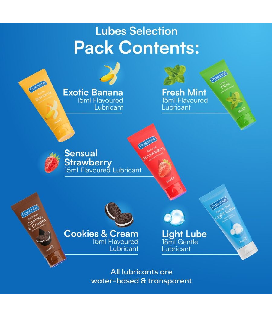 PASANTE - PACK LUBRICANTES SABORES VARIADOS 5 UDS X 15 ML
