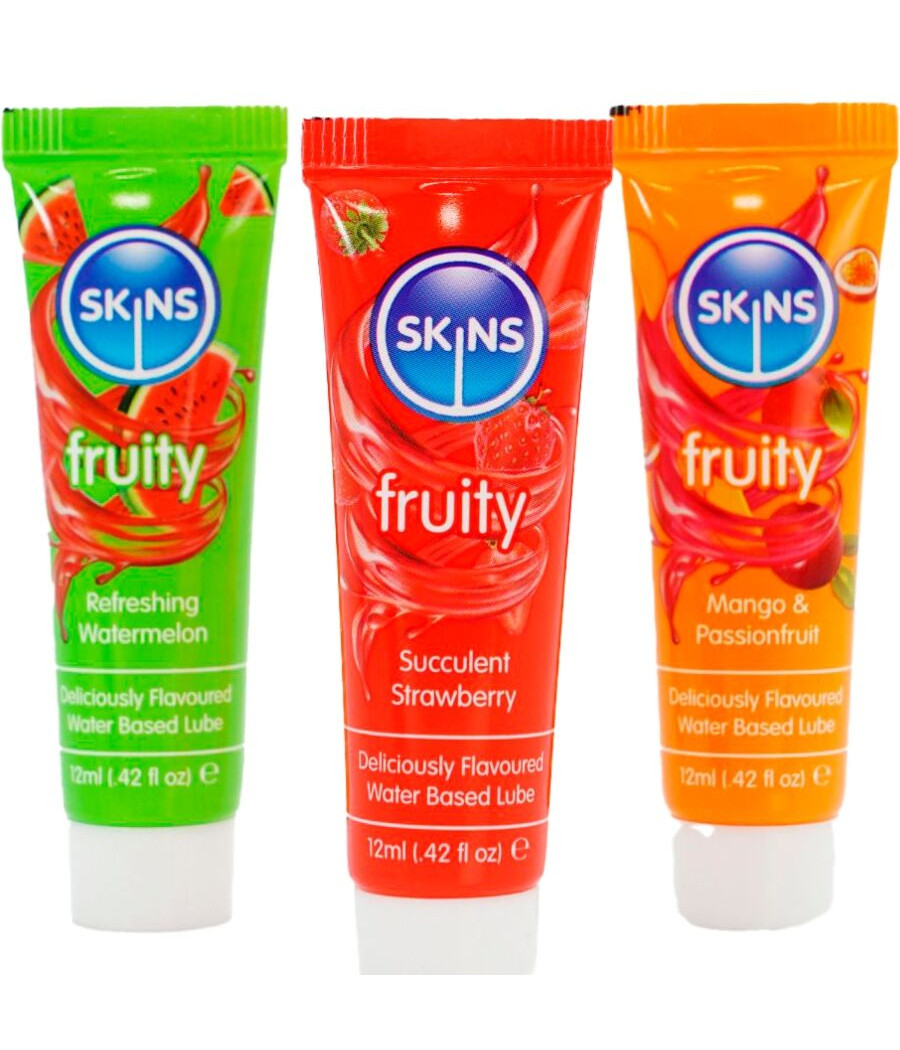 SKINS - FRUITY LUBES KIT LUBRICANTES SANDÍA, FRESA & MANGO 3 x 12 ML