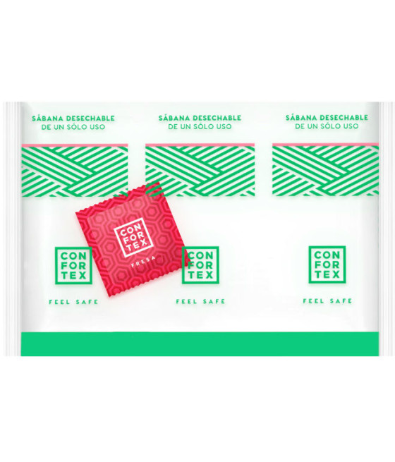 CONFORTEX - FOLHAS HIGIÊNICAS DESCARTÁVEIS, SACOLA INDIVIDUAL + PRESERVATIVO DE MORANGO