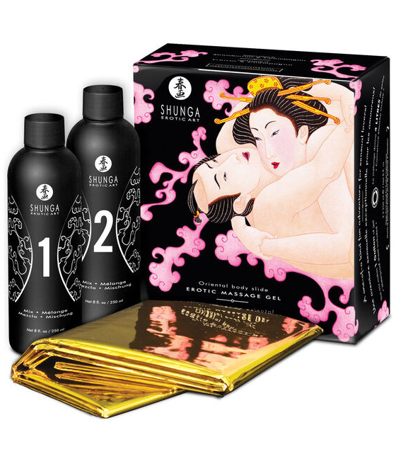 SHUNGA - GEL DE MASSAGEM ERÓTICA CORPO A CORPO ORIENTAL MORANGOS E CAVA