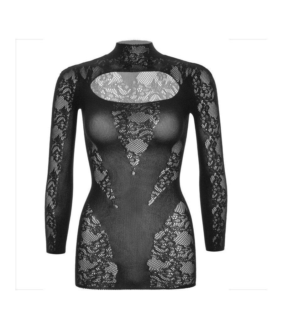 LEG AVENUE - MINI VESTIDO DE ENCAJE CON MANGA LARGA NEGRO