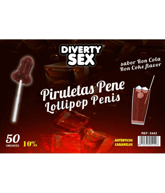 DIABLO GOLOSO - 50 PIRULETAS PENE RON COLA 10% ALCOHOL