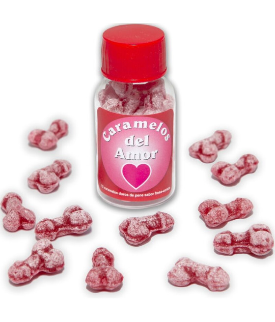 DIABLO PICANTE - 12 CARAMELOS DEL AMOR FORMA PENE FRESA/CEREZA
