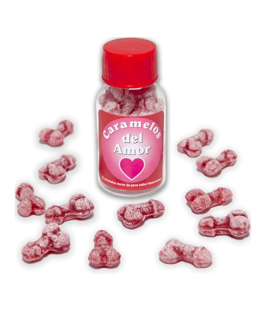 DIABLO PICANTE - 12 BONBONS DAMOUR EN FORME DE PÉNIS FRAISE/CERISE
