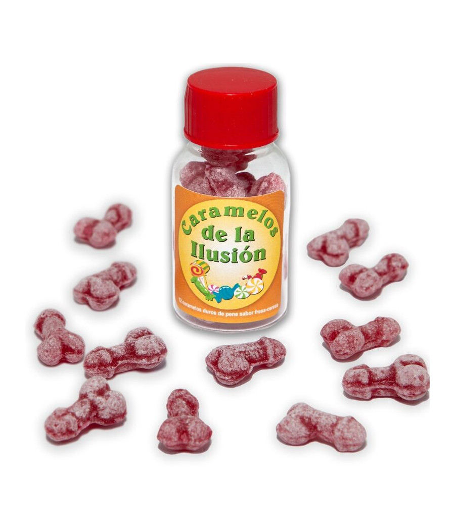 DIABLO PICANTE - 12 BONBONS ILLUSIONS EN FORME DE PÉNIS FRAISE/CERISE