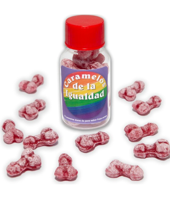 DIABLO PICANTE ? 12 ERDBEER-/KIRSCH-PENISFORM-BONBONS FÜR DIE GLEICHHEIT