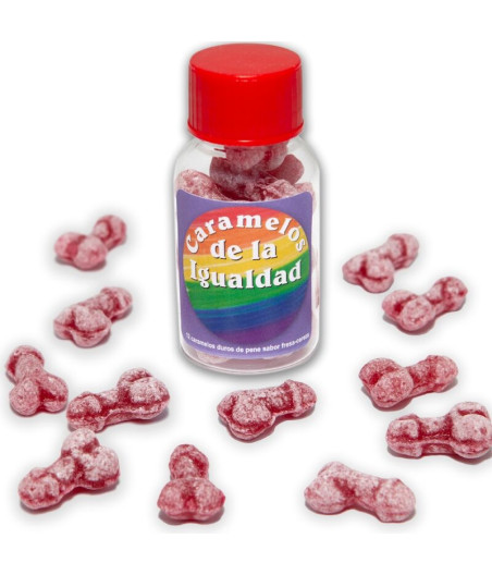 DIABLO PICANTE - 12 CARAMELOS DE LA IGUALDAD FORMA PENE FRESA/CEREZA