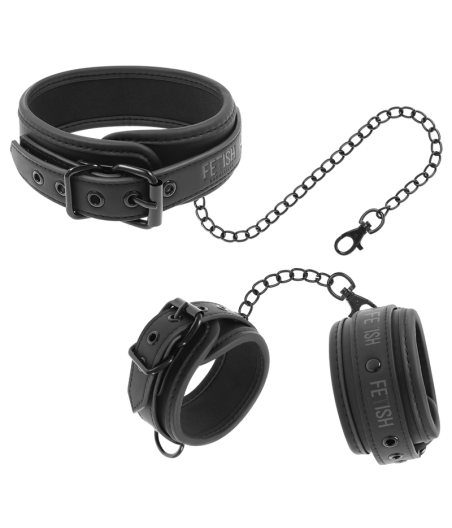 FETISH SUBMISSIVE - VEGAN LEATHER NECKLACE AND HANDCUFFS WITH NOPRENE LINING