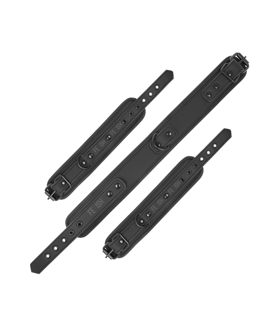 FETISH SUBMISSIVE - COLLIER ET MENOTTES EN CUIR VÉGAN AVEC DOUBLURE EN NOPRÈNE