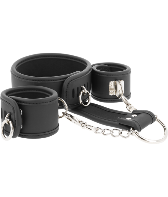FETISH SUBMISSIVE - COLLANA E MANETTE IN PELLE VEGANA CON FODERA IN NOPRENE