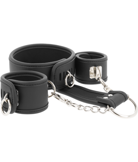 FETISH SUBMISSIVE - COLLANA E MANETTE IN PELLE VEGANA CON FODERA IN NOPRENE