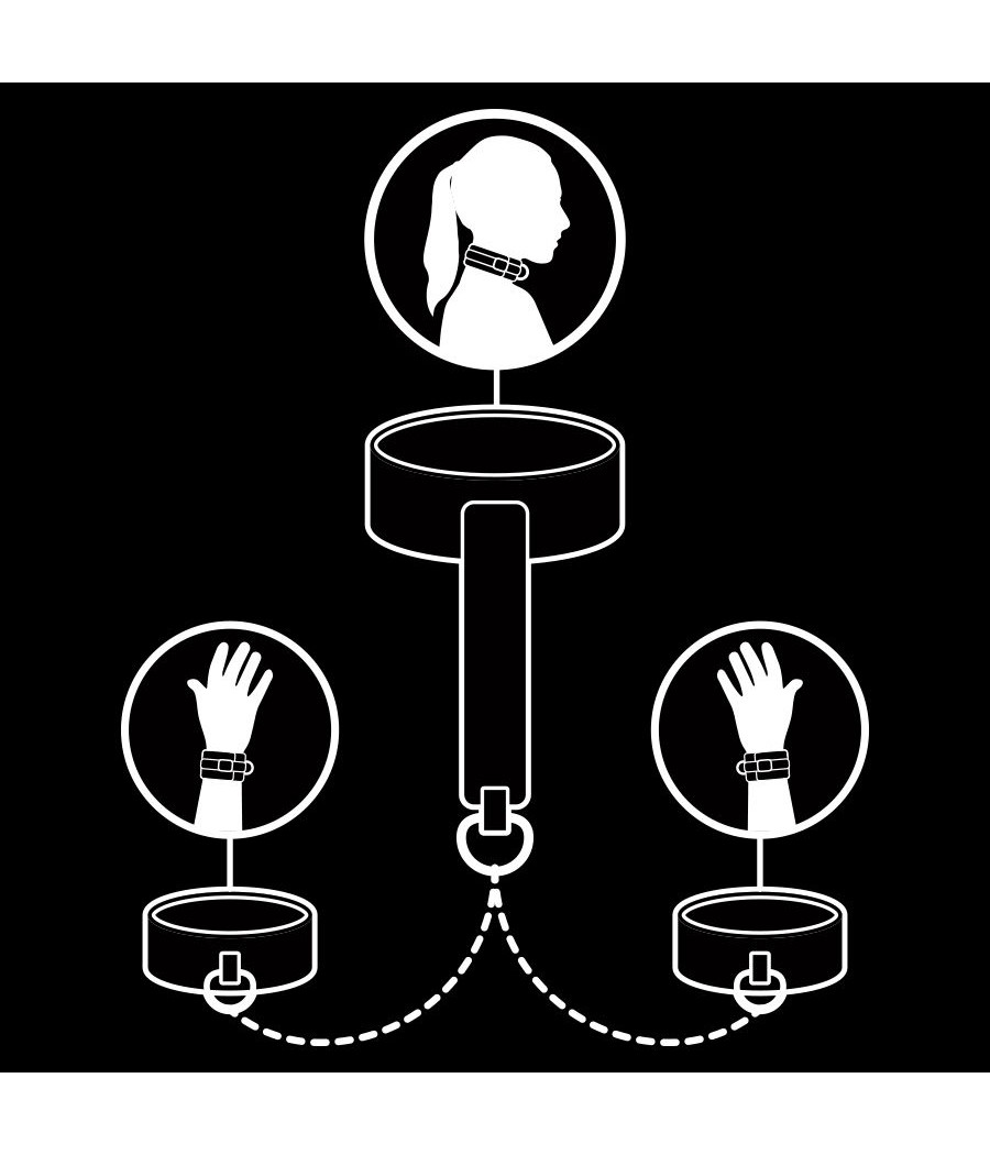 FETISH SUBMISSIVE - HALSKETTE UND HANDSCHELLEN AUS VEGANEM LEDER MIT NOPRENE-FUTTER