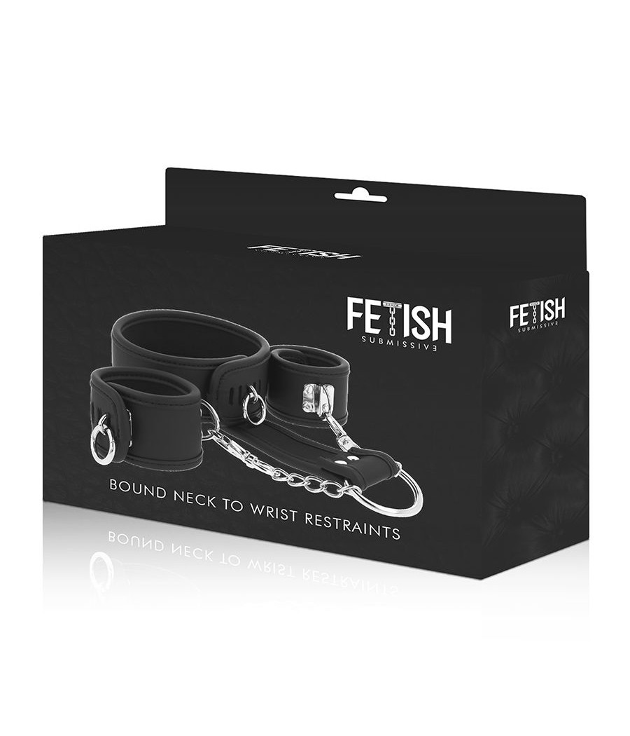 FETISH SUBMISSIVE - COLLANA E MANETTE IN PELLE VEGANA CON FODERA IN NOPRENE