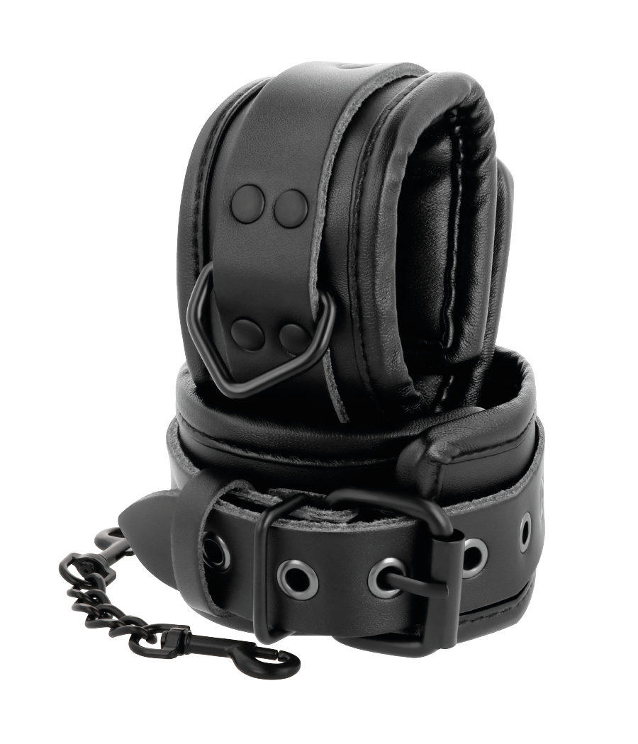 DARKNESS - ADJUSTABLE ANKLE HANDCUFFS BLACK LEATHER