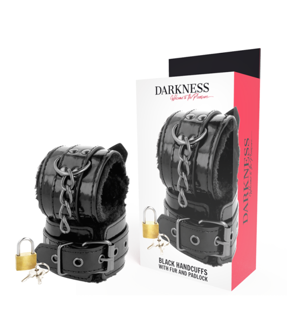 DARKNESS - SCHWARZE, VERSTELLBARE LEDERHANDSCHELLEN MIT VORHNGESCHLOSS