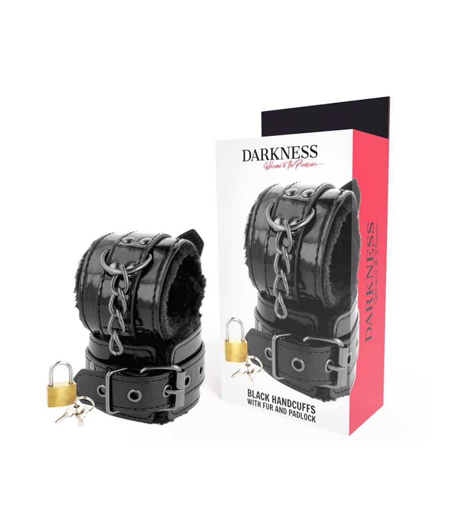 DARKNESS - MANETTE NERE REGOLABILI IN PELLE CON LUCCHETTO