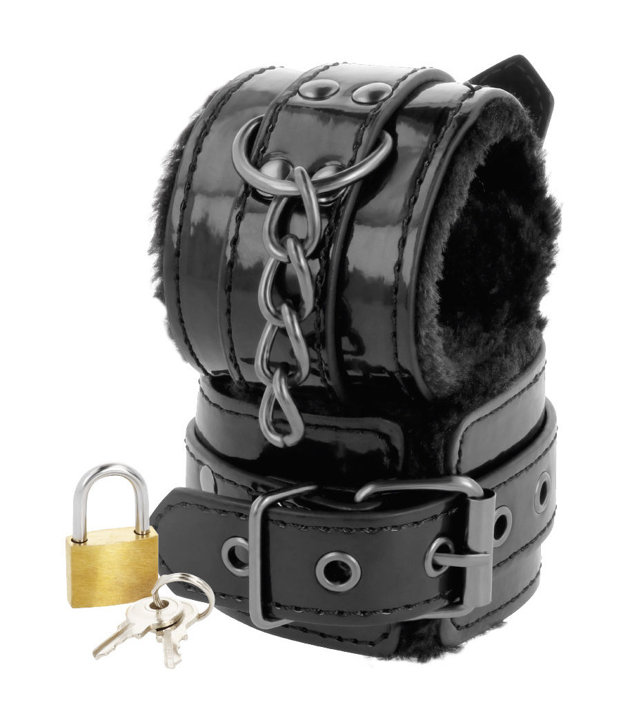 DARKNESS - MANETTE NERE REGOLABILI IN PELLE CON LUCCHETTO