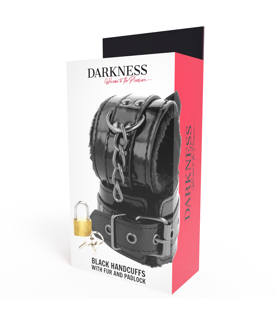 DARKNESS - MANETTE NERE REGOLABILI IN PELLE CON LUCCHETTO