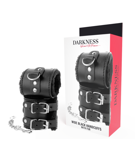 DARKNESS - MENOTTES AJUSTABLES EN CUIR NOIR AVEC DOUBLURE
