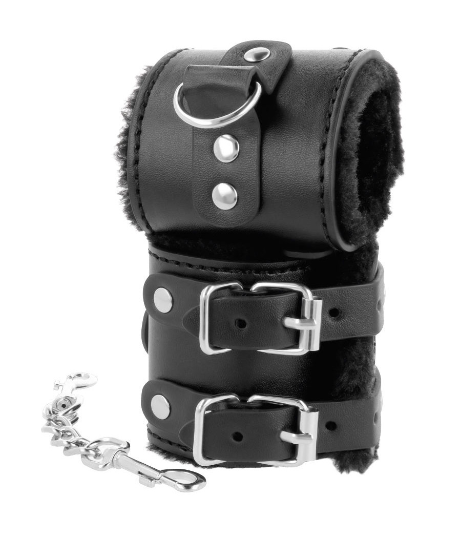 DARKNESS - MANETTE NERE REGOLABILI IN PELLE CON FODERA