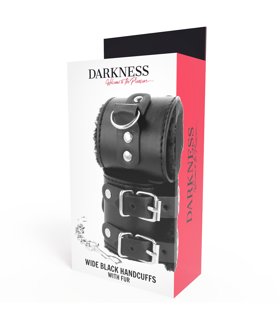 DARKNESS - SCHWARZE, VERSTELLBARE LEDERHANDSCHELLEN MIT FUTTER